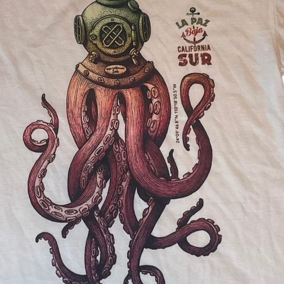 La Paz California Sur Graphic White T-Shirt, octopus- Size Large - Picture 6 of 12